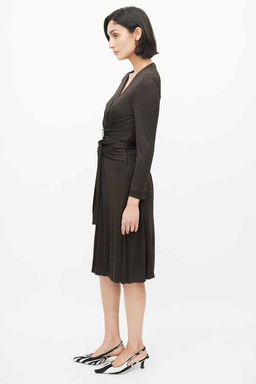 Gucci Brown Long Sleeve Gathered Tie Dress