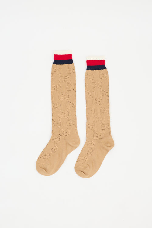 Gucci Beige & Multi Striped GG Monogram Socks