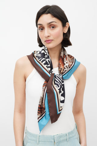 Gucci Brown & Multi Shell Printed Silk Scarf