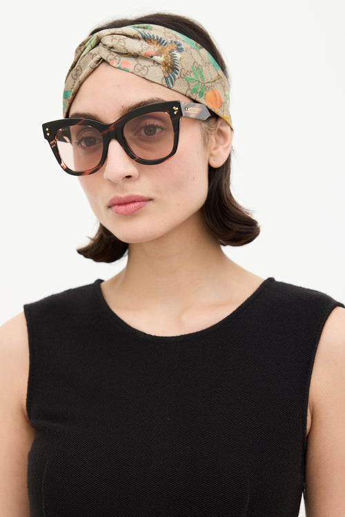 Gucci Brown & Multi Silk GG Blooms Twist Headband