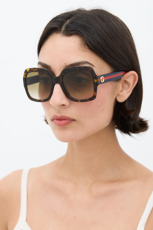 Gucci Brown & Multicolour GG0036S Striped Square Sunglasses