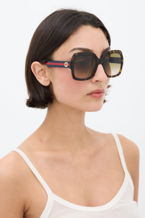 Gucci Brown & Multicolour GG0036S Striped Square Sunglasses