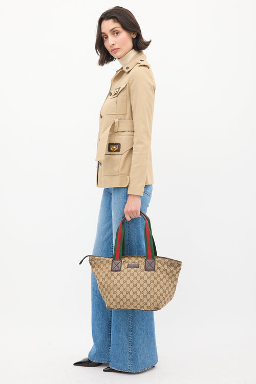 Gucci Brown & Multicolour Monogram Striped Tote