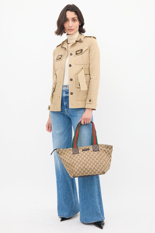 Gucci Brown & Multicolour Monogram Striped Tote