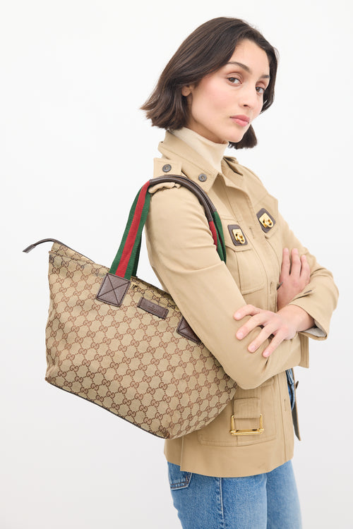 Gucci Brown & Multicolour Monogram Striped Tote