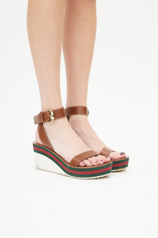 Gucci Brown & Multicolour Stripe Wedge Sandal
