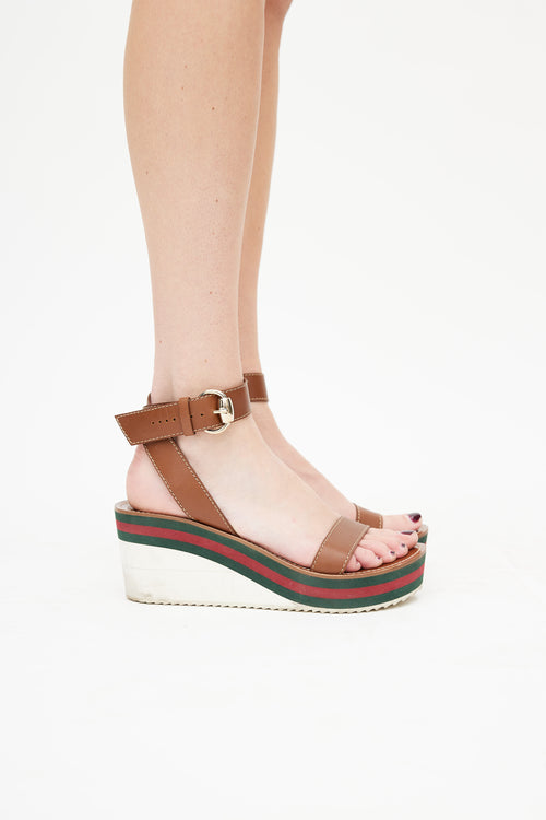 Gucci Brown & Multicolour Stripe Wedge Sandal