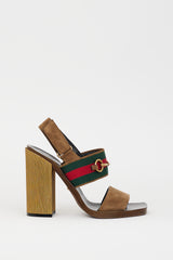 Gucci Brown & Multicolour Suede Hardware Web Slingback Heel