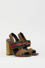 Gucci Brown & Multicolour Suede Hardware Web Slingback Heel