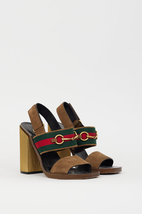 Gucci Brown & Multicolour Suede Hardware Web Slingback Heel