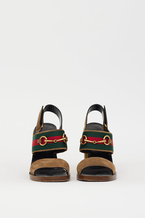 Gucci Brown & Multicolour Suede Hardware Web Slingback Heel