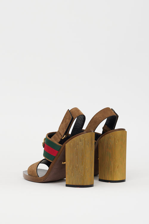 Gucci Brown & Multicolour Suede Hardware Web Slingback Heel