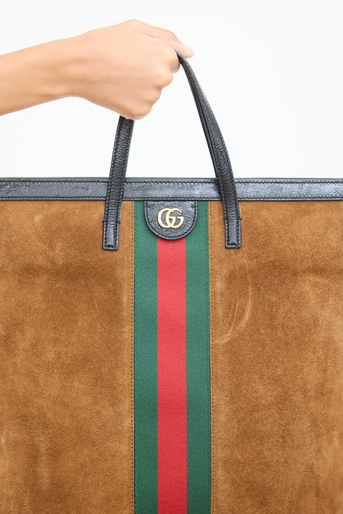 Gucci Brown & Multicolour Suede Ophidia Larde Tote