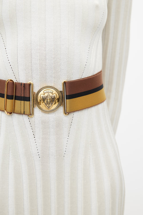 Gucci Brown & Multicolour Webbed Striped Belt