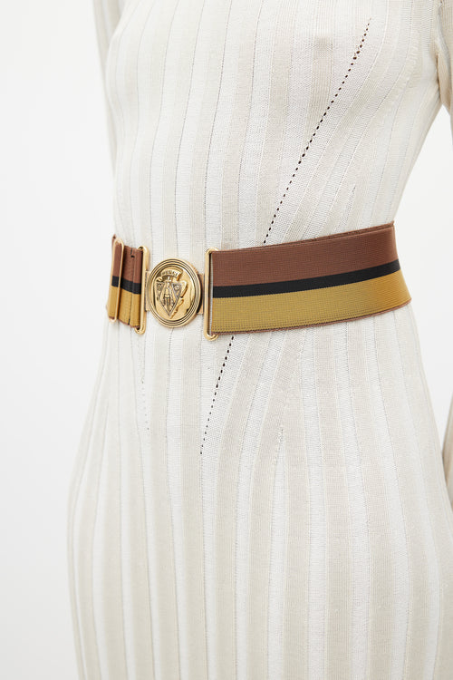 Gucci Brown & Multicolour Webbed Striped Belt