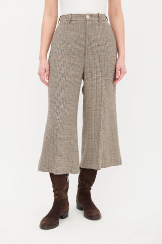 Gucci Brown & Navy Houndstooth Cropped Trouser