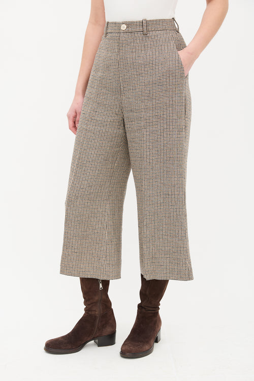 Gucci Brown & Navy Houndstooth Cropped Trouser