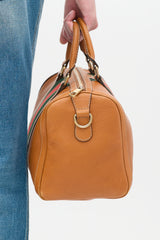 Gucci Brown Pebbled Leather Web Stripe Boston Bag