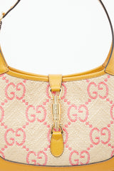 Gucci Brown & Pink GG Monogram Raffia Jackie 1961 Small Bag