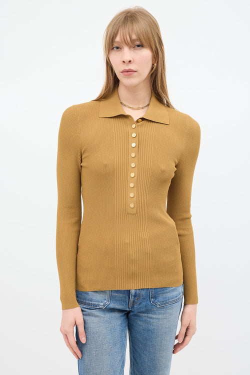 Gucci Brown Ribbed Polo Top