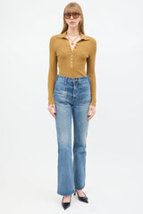 Gucci Brown Ribbed Polo Top