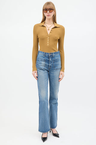 Gucci Brown Ribbed Polo Top