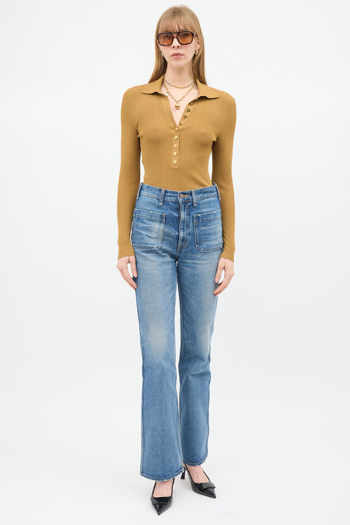 Gucci Brown Ribbed Polo Top