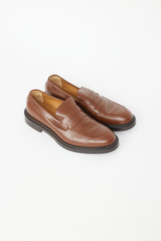 Gucci Brown Leather Braided Midsole Loafer