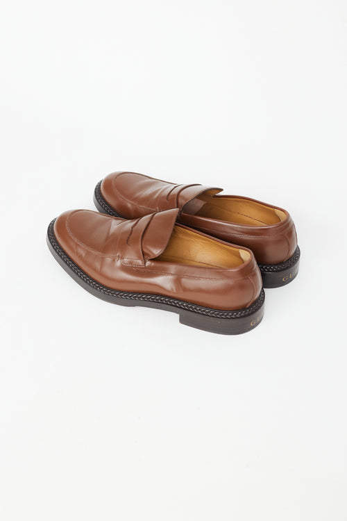 Gucci Brown Leather Braided Midsole Loafer