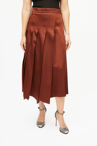 Gucci Brown Satin Pleated Skirt