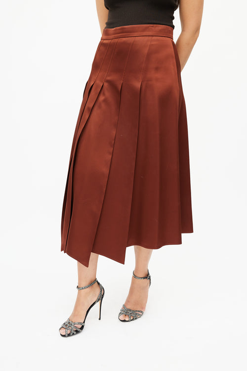 Gucci Brown Satin Pleated Skirt