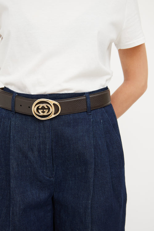 Gucci Brown & Gold Leather Belt