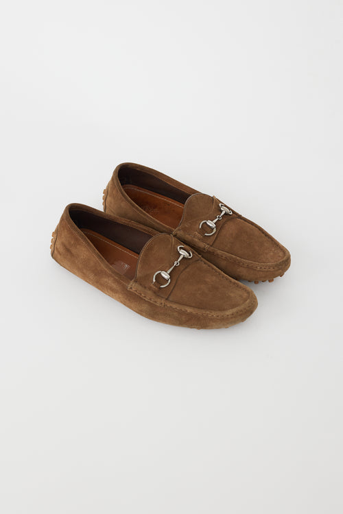 Gucci Brown Suede Horsebit Driver Loafer
