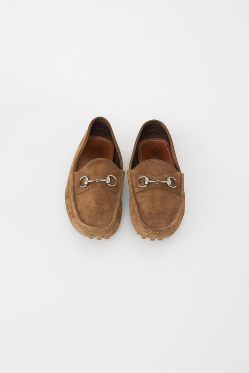 Gucci Brown Suede Horsebit Driver Loafer