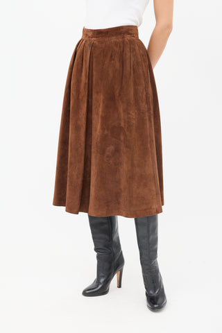 Gucci Vintage Brown Suede Pleated Midi Skirt