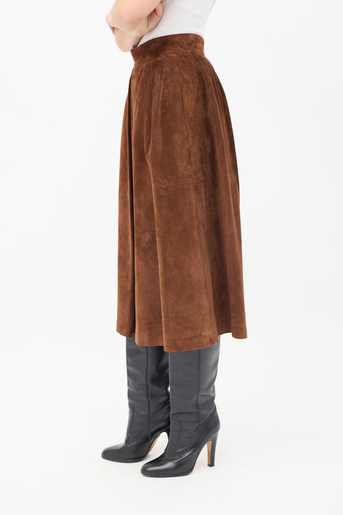 Gucci Vintage Brown Suede Pleated Midi Skirt