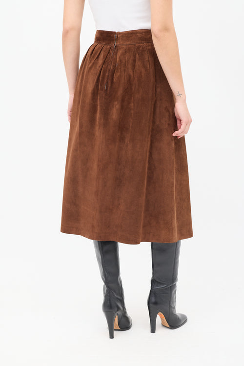 Gucci Vintage Brown Suede Pleated Midi Skirt