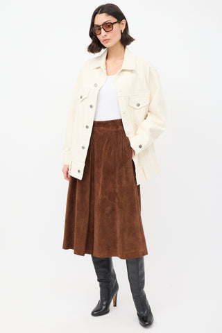 Gucci Vintage Brown Suede Pleated Midi Skirt