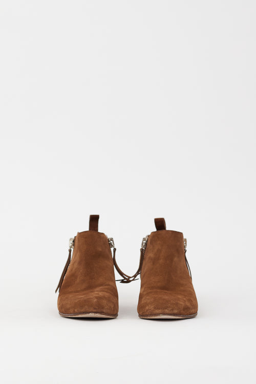 Gucci Brown Suede Zip Ankle Boot