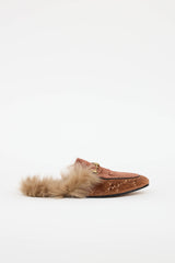 Gucci Velvet GG Princetown Fur Mule