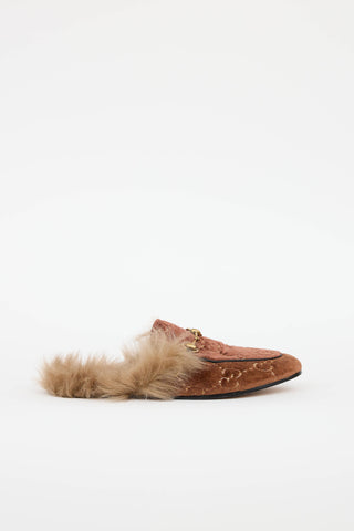 Gucci Velvet GG Princetown Fur Mule