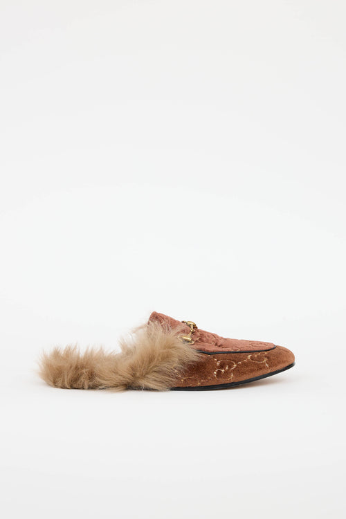 Gucci Velvet GG Princetown Fur Mule