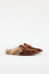 Gucci Velvet GG Princetown Fur Mule