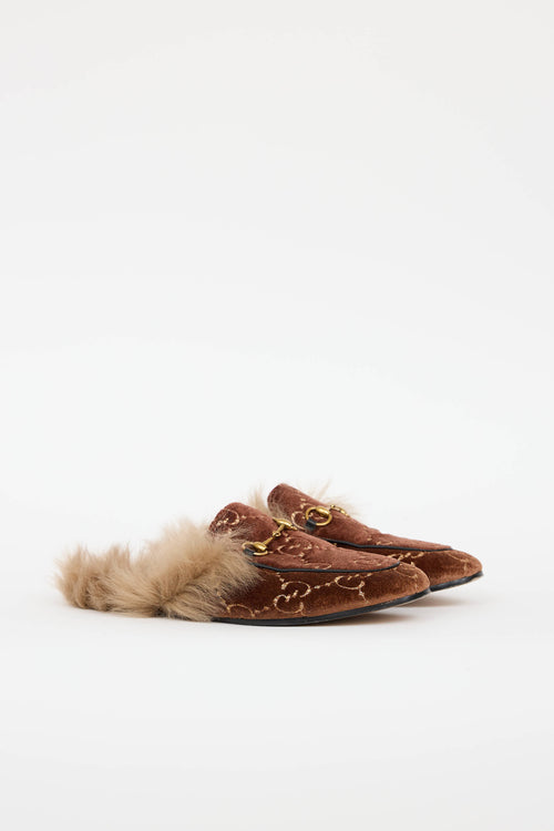 Gucci Velvet GG Princetown Fur Mule
