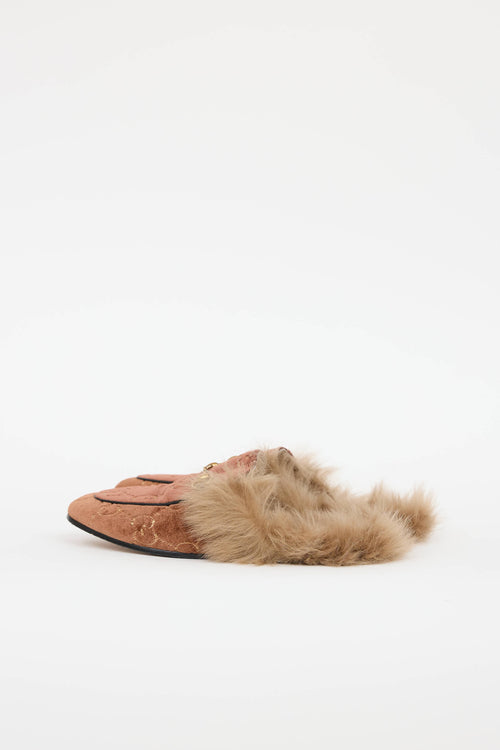 Gucci Velvet GG Princetown Fur Mule