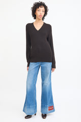 Gucci Brown Wool Knit V-Neck Sweater