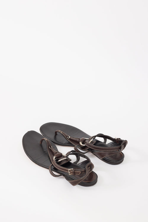 Gucci Brown Leather T-Strap Sandal