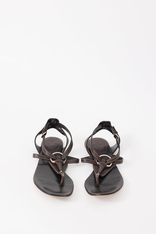 Gucci Brown Leather T-Strap Sandal