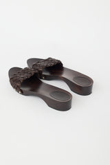 Gucci Brown Braided Leather & Wooden Sandal