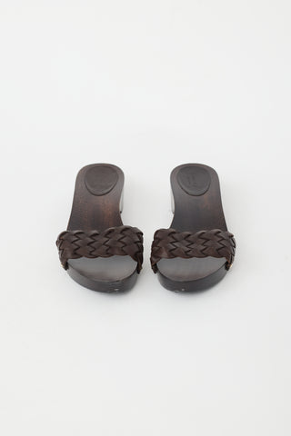 Gucci Brown Braided Leather & Wooden Sandal